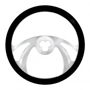 18 Inch Chrome Aluminum Scorpion Style Steering Wheel with Black Leather Rim