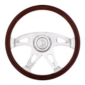 18 Inch Boss Wood Steering Wheel with Horn Bezel and Horn Button in Chrome