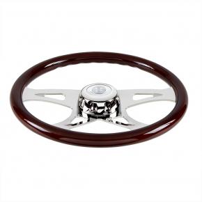 18 Inch Boss Wood Steering Wheel with Horn Bezel and Horn Button in Chrome
