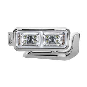 10 LED Projection Headlight Assembly with Mounting Arm and Turn Signal Side Pod in Chrome for Passenger Side