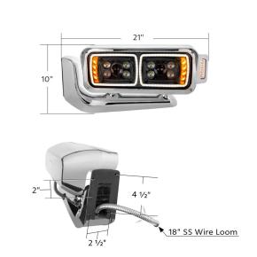 10 LED Projection Headlight Assembly with Mounting Arm and Turn Signal Side Pod in Black for Driver Side