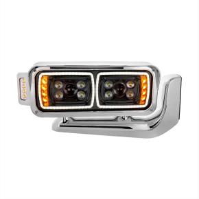 10 LED Projection Headlight Assembly with Mounting Arm and Turn Signal Side Pod in Black for Passenger Side