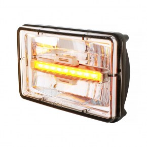 High Power LED 4 Inch x 6 Inch Rectangular Headlight with Amber Light Bar