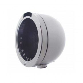 Stainless Classic Half-Moon Headlight H4 w/ LED Turn Signal - Amber LED/Amber Lens