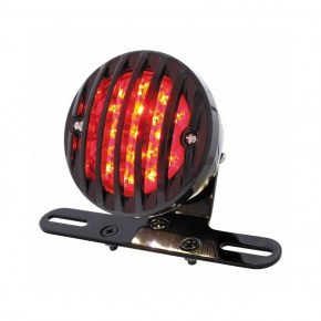 Motorcycle LED Rear Fender Tail Light with Gloss Black Grille Bezel - Red Lens